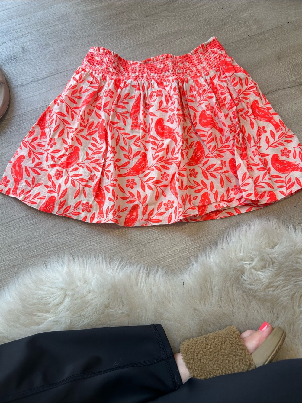 Mini Boden Bright Fluorescent Coral & Cream Smocked Floral Skirt